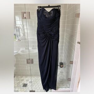 Adrianna Papell Blue Strapless Gown with Embellished Bust